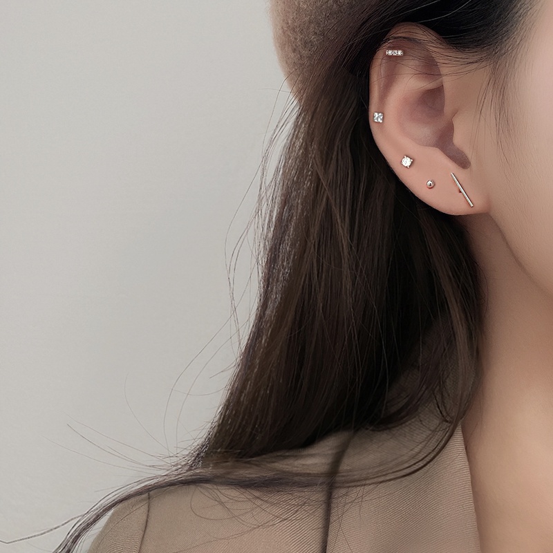 Set 5 Khuyên Tai Bạc S925 Đính Đá Pha Lê Chống Dị Ứng Cho Nữ
