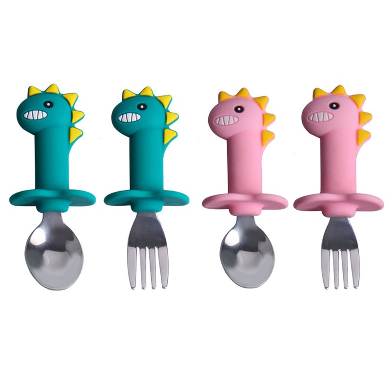 (Hàng Mới Về) Set 2 Dụng Cụ Ăn Dặm Cho Bé Bằng Thép Không Gỉ Họa Tiết Hoạt Hình Dễ Thương