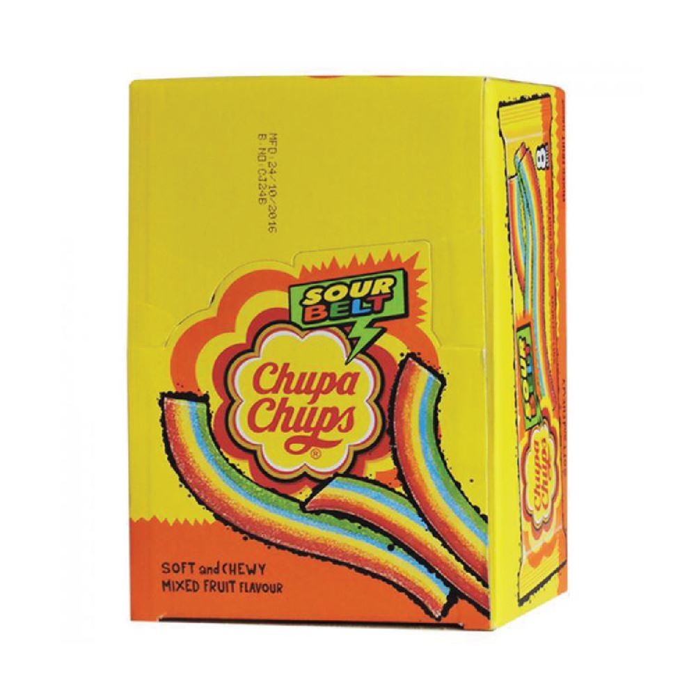 Kẹo Dẻo Chupa Chups Sour Belt Cầu Vòng (Hộp 32 dây)