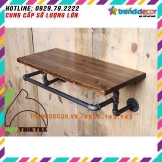 Kệ treo gắn tường chất liệu ống nước và gỗ trang trí nhà decor quán cafe - Nội thất ống nước TRENDDECOR.vn
