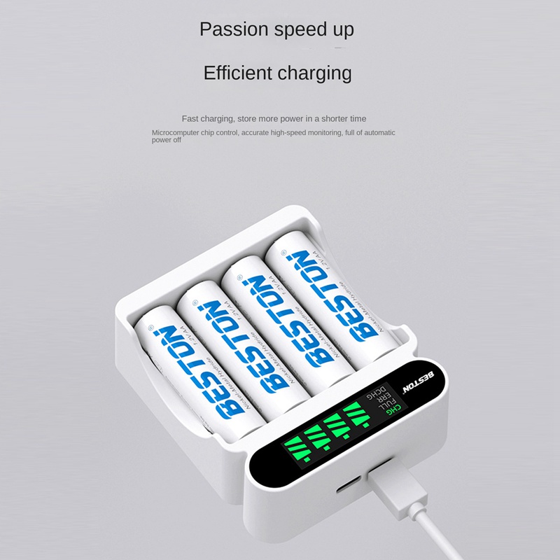BESTON C9023L 4-Slot LCD Screen Display Fast Charging Charger for AA/AAA 1.2V Ni-MH Rechargeable Battery Supports Mixed Charge