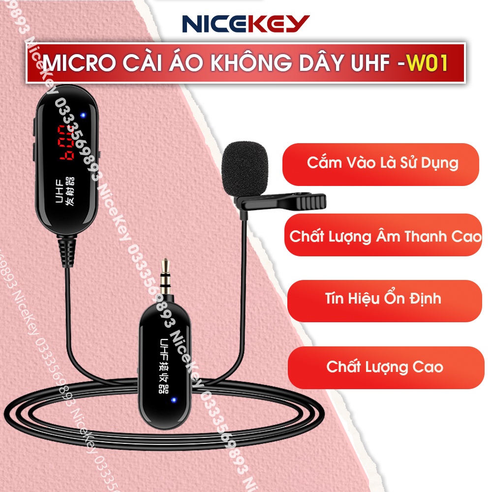 Micro cài áo không dây sử dụng sóng UHF cao cấp dùng với loa kéo, loa trợ giảng, điện thoại... BẢO HÀNH 1 NĂM