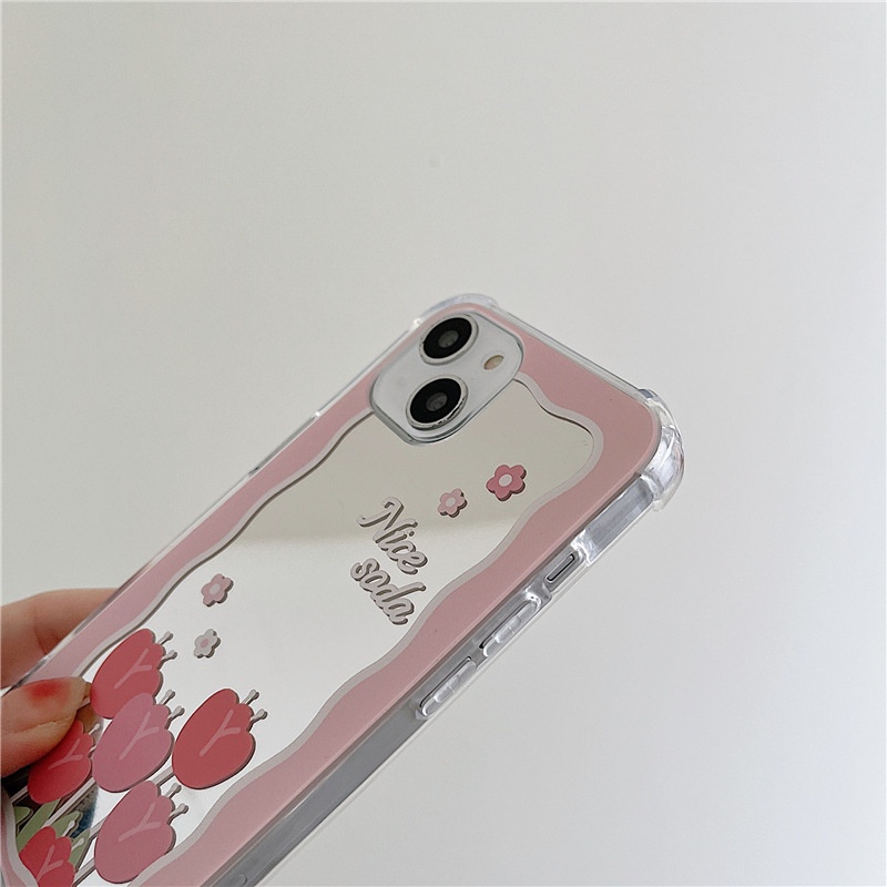 Ốp lưng iphone ốp Điện Thoại Hình Hoa Tulip Màu Hồng Tráng Gương Chống Sốc / Va Đập Cho iPhone 14 13 12 11 PROMAX XS XR XSMAX SE2020 6 7 8PLUS