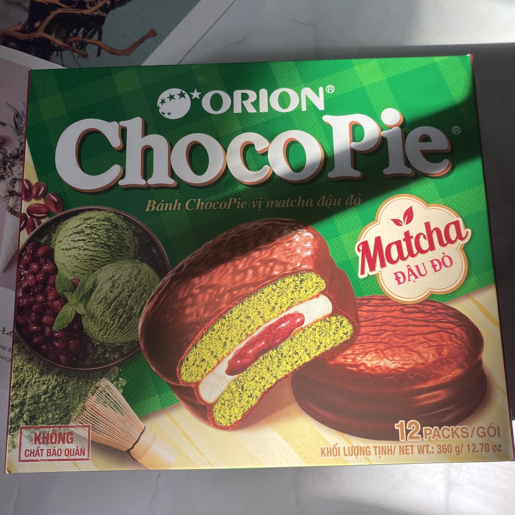 Bánh Chocopie matcha Đậu Đỏ ORION 360g (hộp 12 chiếc)