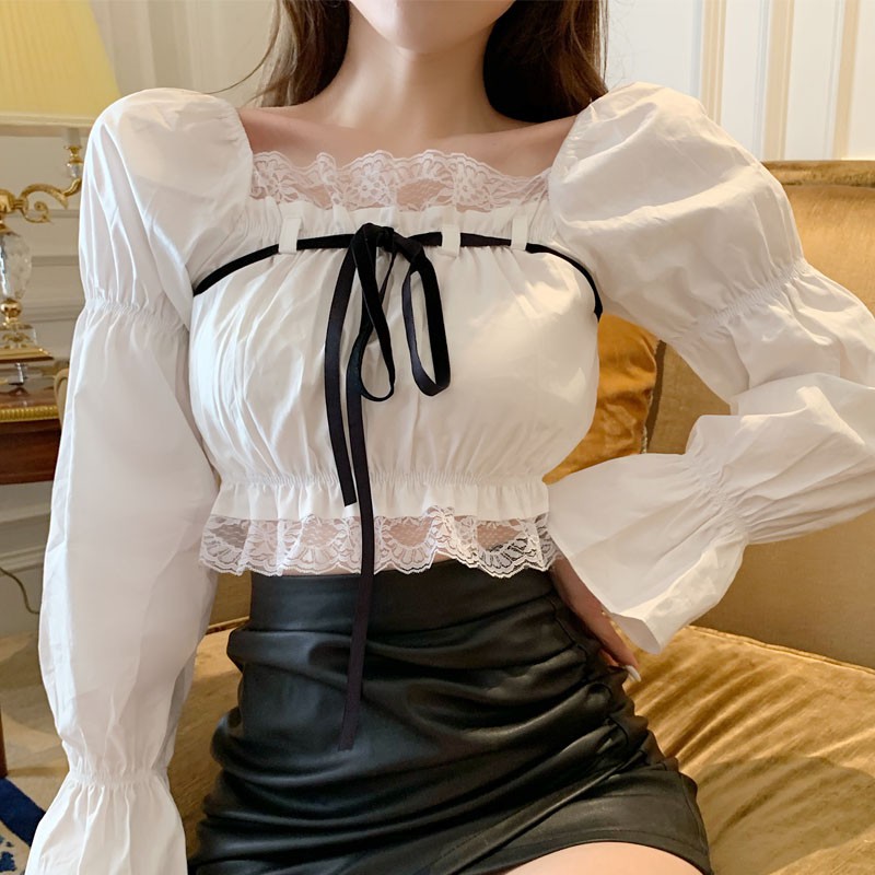 Áo ren tay phồng nơ ngực