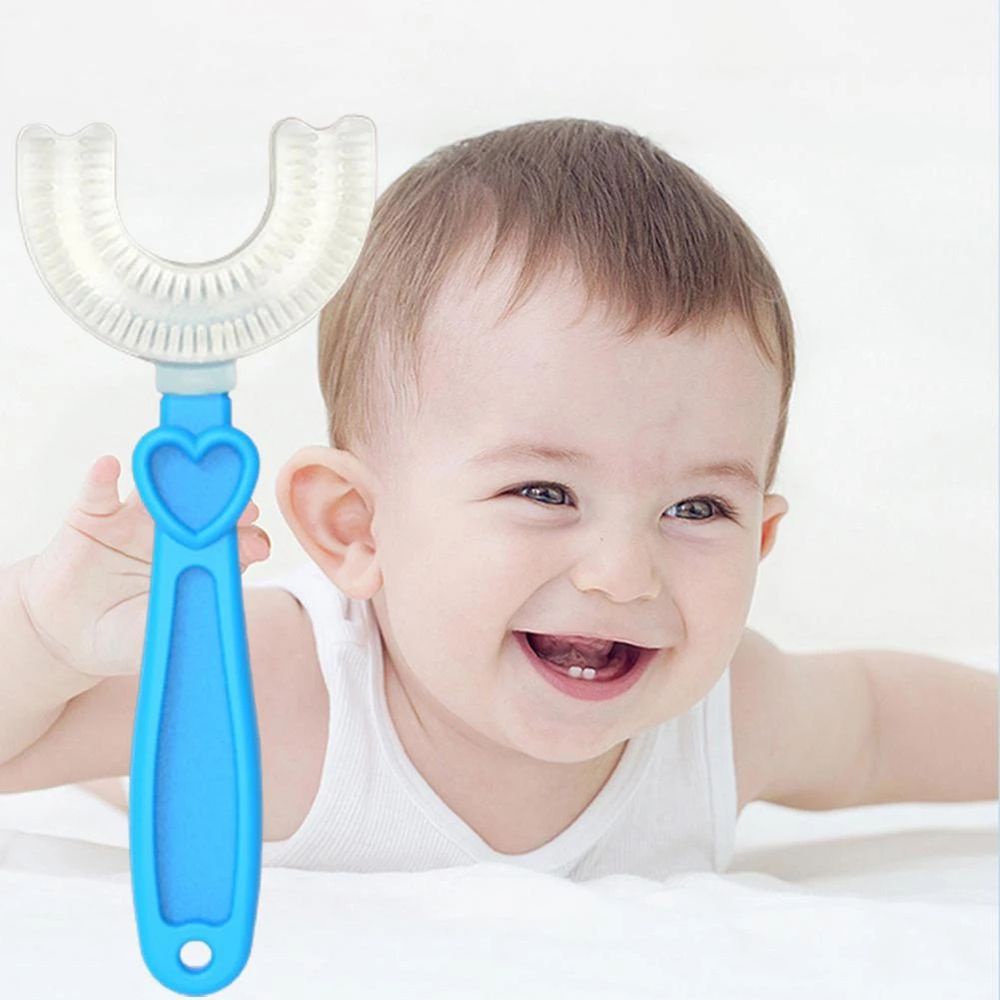 Bàn chải đánh răng bằng silicon PP mềm hình chữ U xoay 360 độ cho bé từ 2-12 tuổi