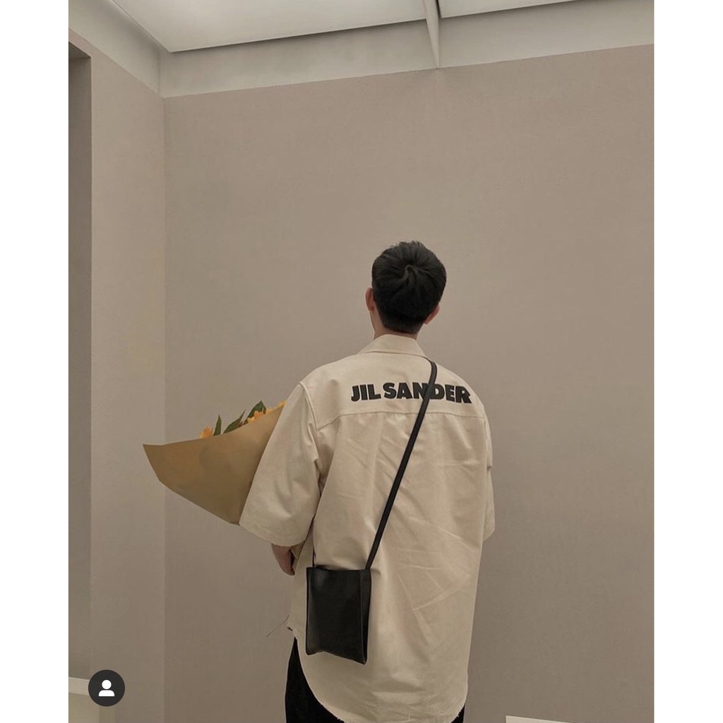 JIL SANDER new minimalist back letter logo printed linen cotton short-sleeved shirt