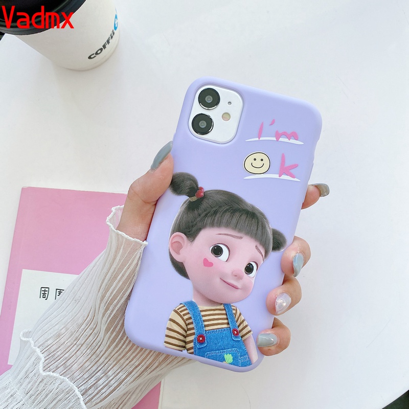 Ốp điện thoại TPU mềm họa tiết bé gái hoạt hình đáng yêu cho iPhone 11 Pro Xs Max XR Xs X 8 7 6s 6 Plus