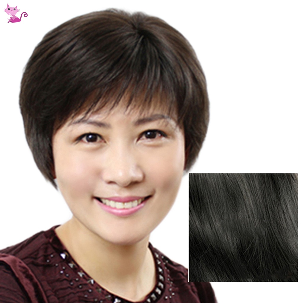 Bộ tóc giả ngắn phồng thanh lịch thời trang dành cho phụ nữ trung niên