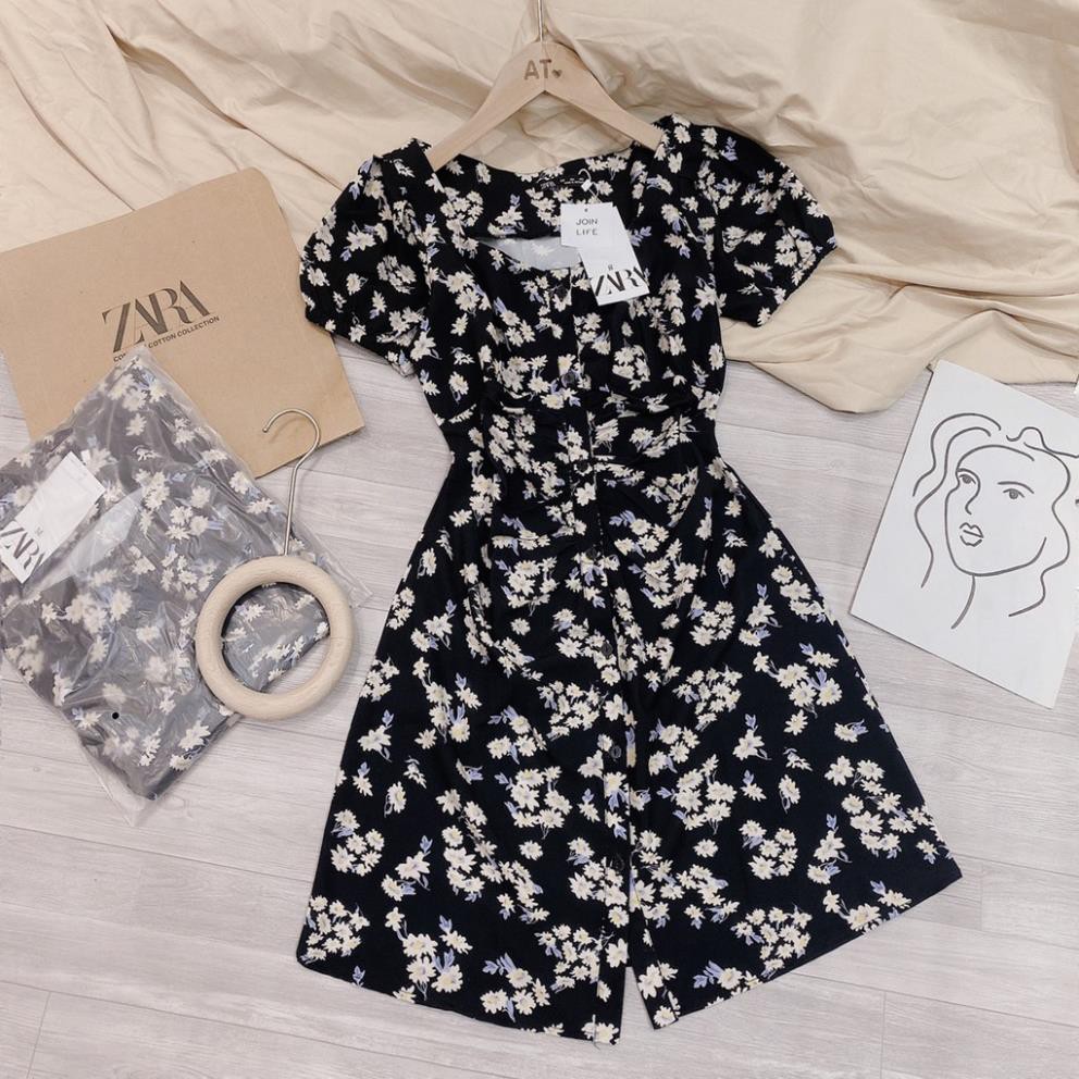 Váy Hoa Đen Dúm Khuy Xinh Xắn - V38 Thời trang nữ | BigBuy360 - bigbuy360.vn