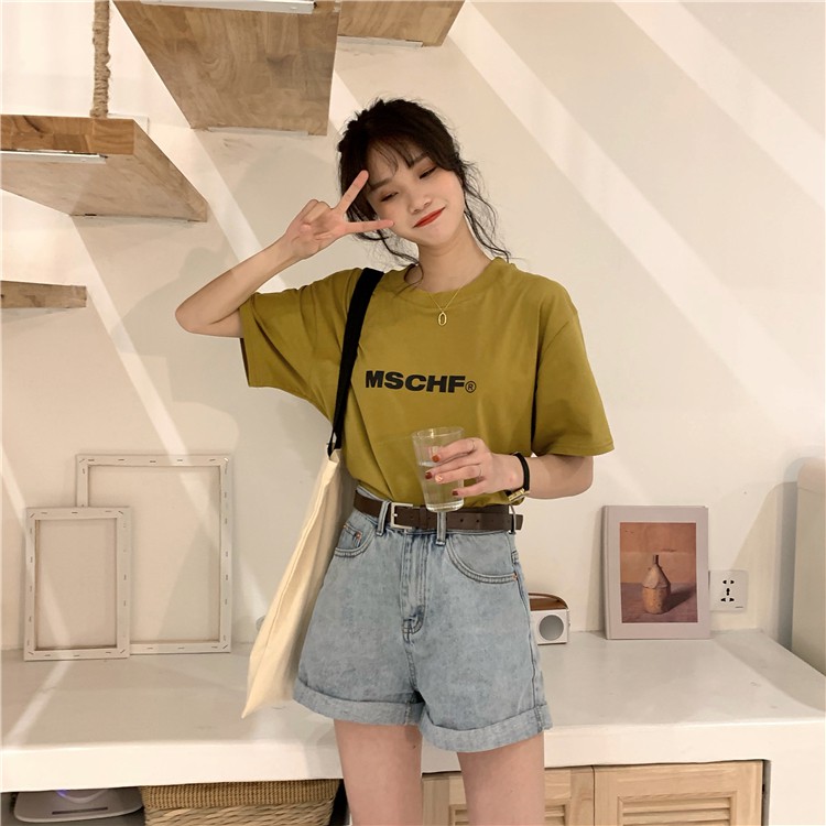 Xiaozhainv Quần sọt Denim lưng cao phong cách Hàn Quốc | BigBuy360 - bigbuy360.vn