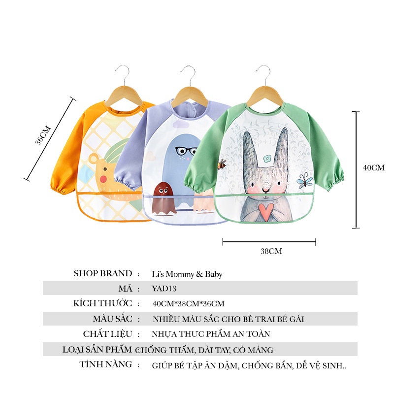 Áo Yếm Ăn Dặm cho bé dài tay chống thấm có máng blw Mã YAD13