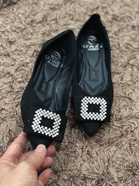 Giày bệt mũi nhọn da mềm khoá đá vuông(tặng tất) | BigBuy360 - bigbuy360.vn