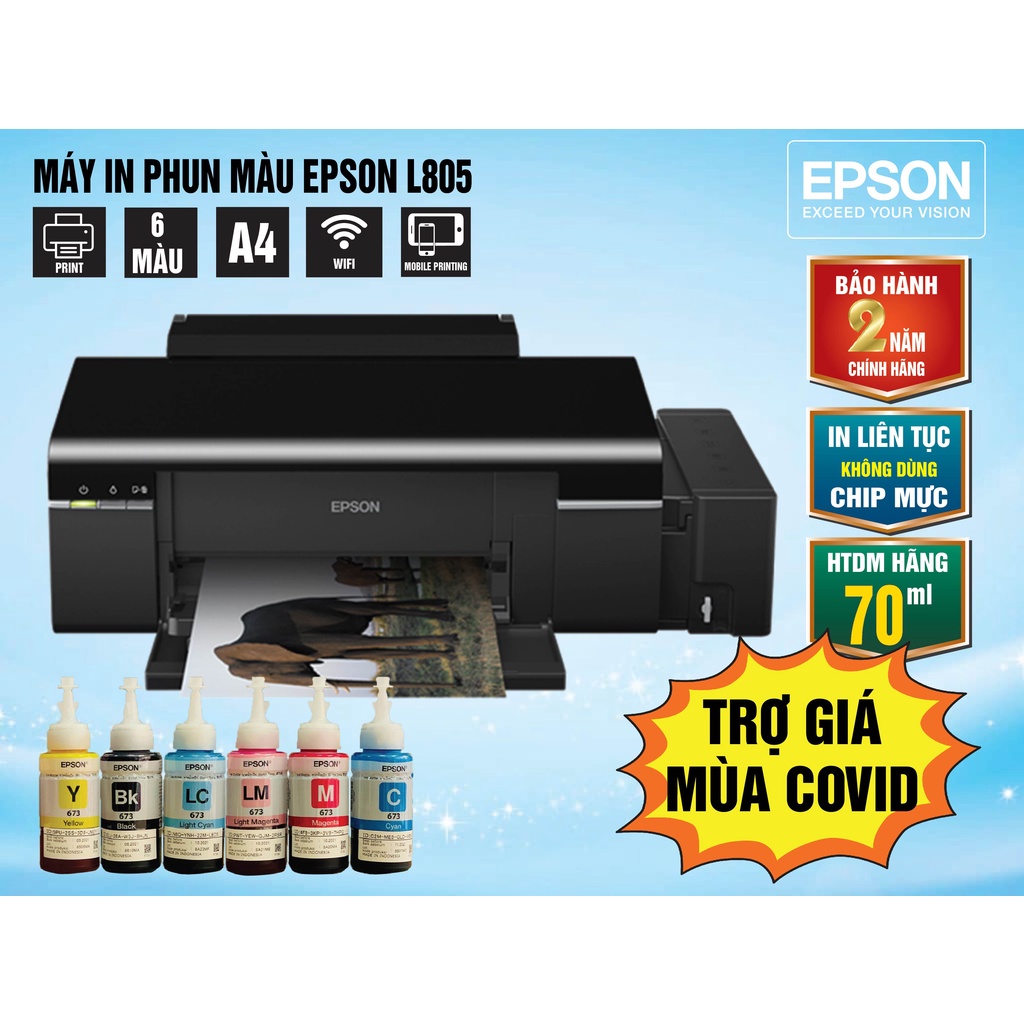 Mực in Epson 673 bóc máy zin Epson L805 / L850 / L1800 / L810 / L800  bao ép chân không