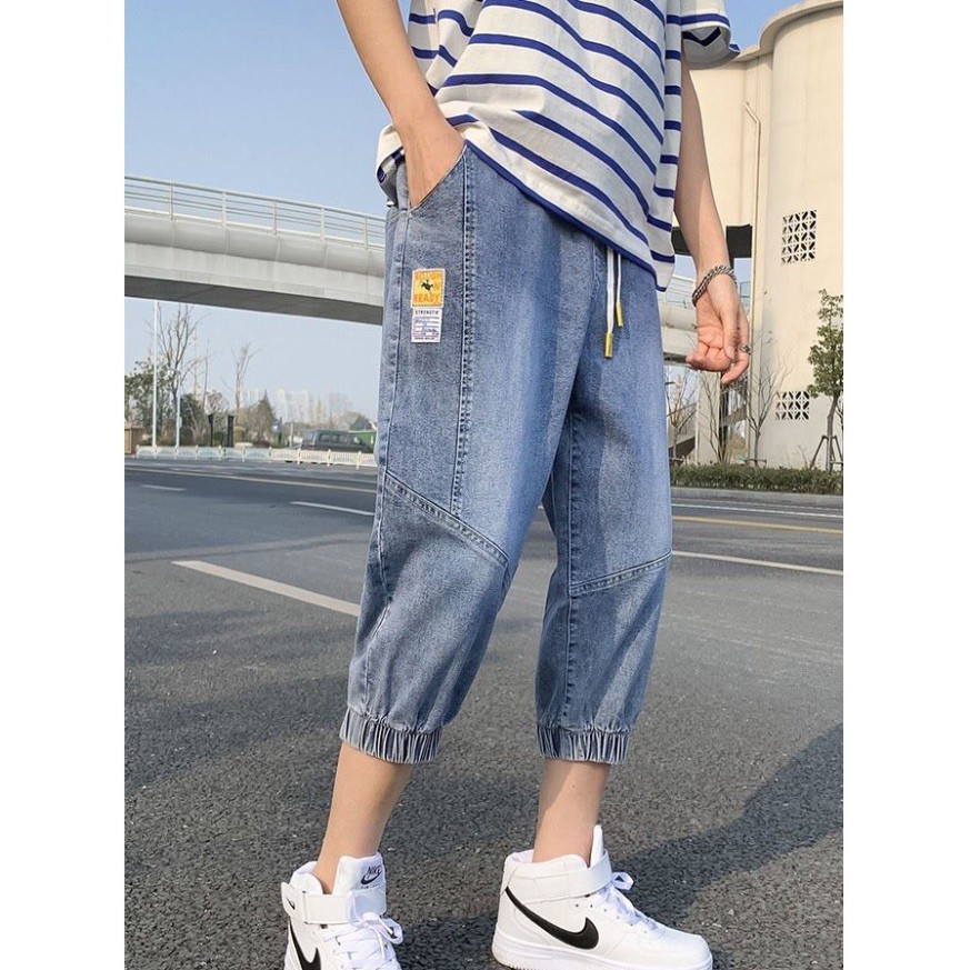 Quần Jean Jogger Unisex  ⚡𝐅𝐫𝐞𝐞𝐒𝐡𝐢𝐩⚡ Quần Ngố Bò Nam Nữ ⚡ Có Dây Rút Cạp Chun - Chất Vải Jean Cotton Co Giãn | BigBuy360 - bigbuy360.vn