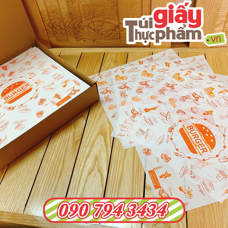 4kg Giấy Gói Burger Nhiều Hình (MG - in sẵn)