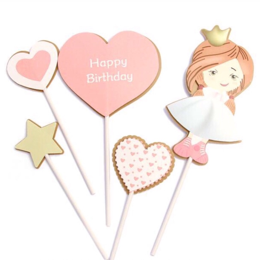 5 Set cắm giấy hoàng tử ô tô, công chúa trái tim (2 lớp)