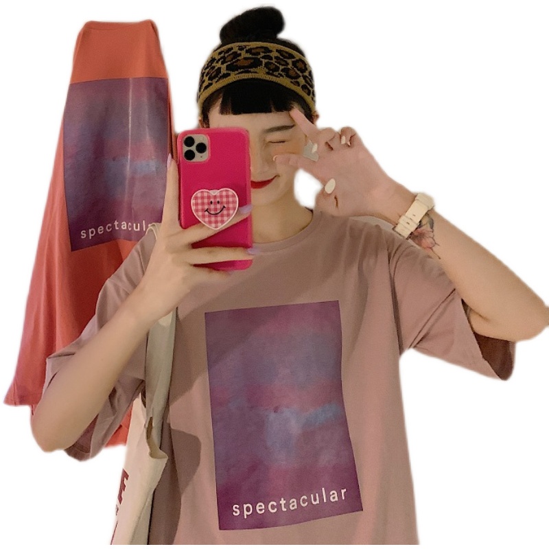 SUXI Áo Thun Ngắn Tay Cổ Tròn Dáng Rộng In Họa Tiết Đơn Giản Dễ Phối Đồ Thời Trang Mùa Hè Cho Nữ