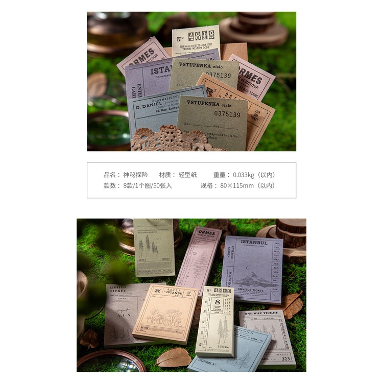 Set 50 tờ giấy ghi chú kiểu tờ rời 8 kích thước tùy chọn phong cách vintage