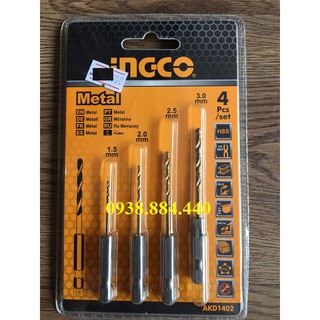 Bộ 4 mũi khoan kim loại hss ingco akd1402