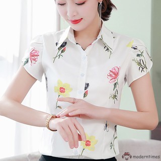 Áo Sơ Mi Công Sở Nữ Tay Ngắn In Hoa