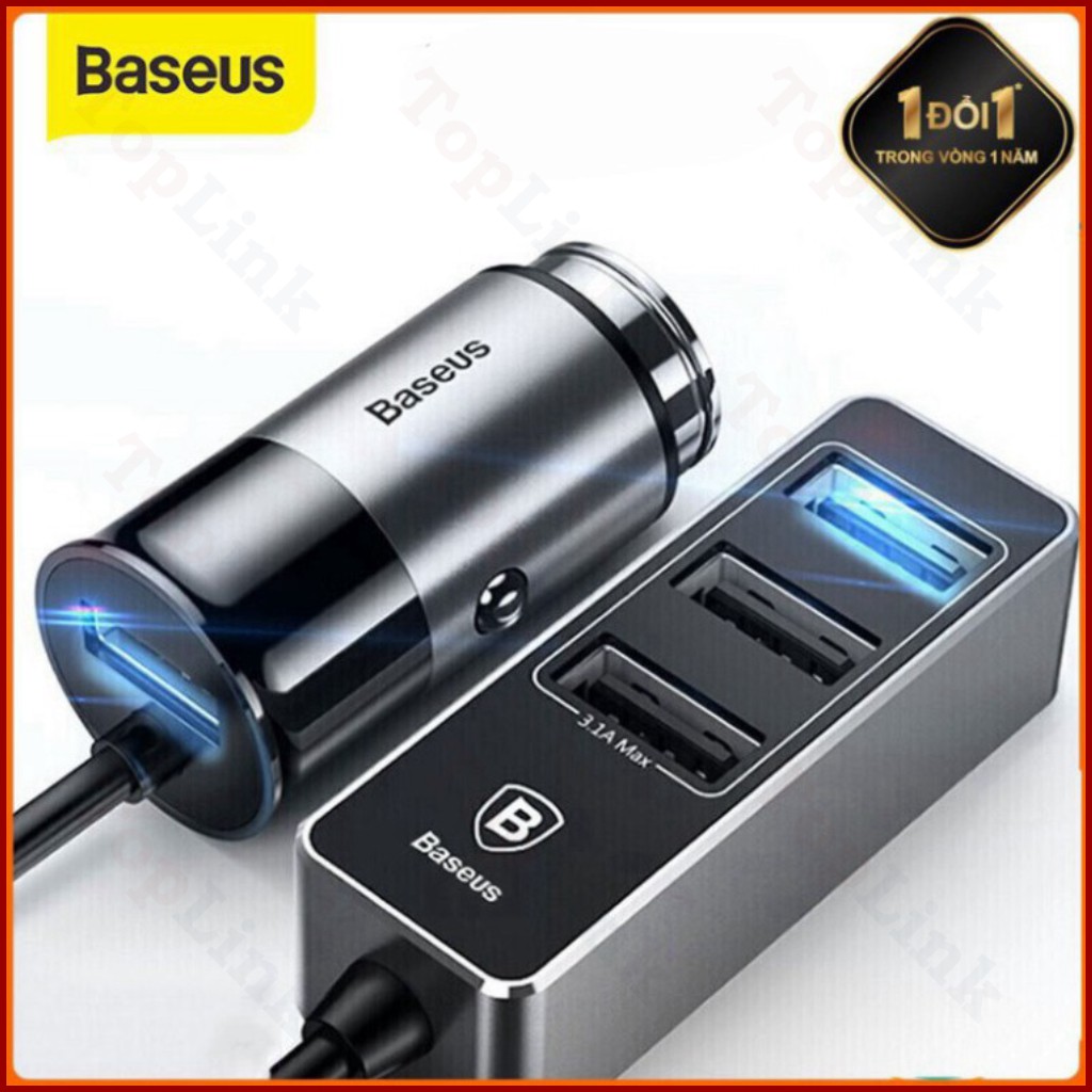 [CHÍNH HÃNG] Bộ Sạc Thông Minh Trên Xe Hơi, Ô Tô Baseus 1 Cổng Usb Và 3 Cổng USB Kéo Dài Công Xuất 5,5A