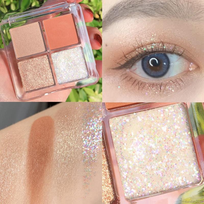 Bảng phấn mắt 4 màu sắc tông lì/ánh nhũ lấp lánh chống thấm nước