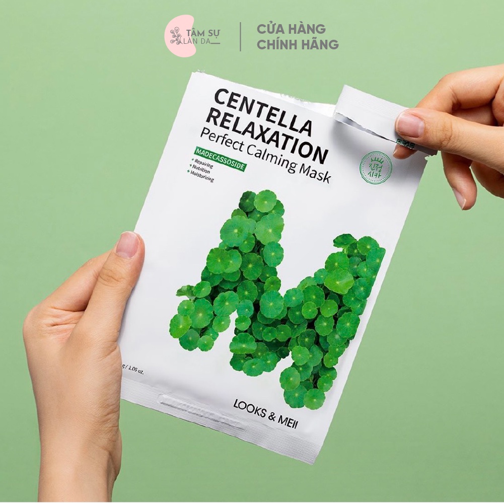 10 Mặt Nạ Tái Sinh Tinh Chất Rau Má Cho Da Dầu Mụn LOOKS &amp; MEII Centella Relaxation Perfect Calming Mask 30g