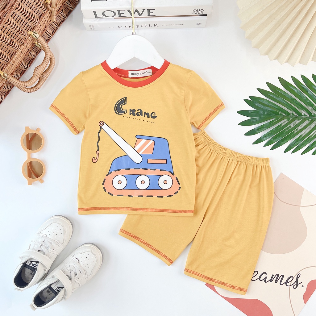 Đồ bộ bé trai gái MINKY MOM size đại cộc tay thun lạnh, bộ quần áo cho bé trẻ em mặc ở nhà 1 2 3 4 5 6 7 8 tuổi BC058