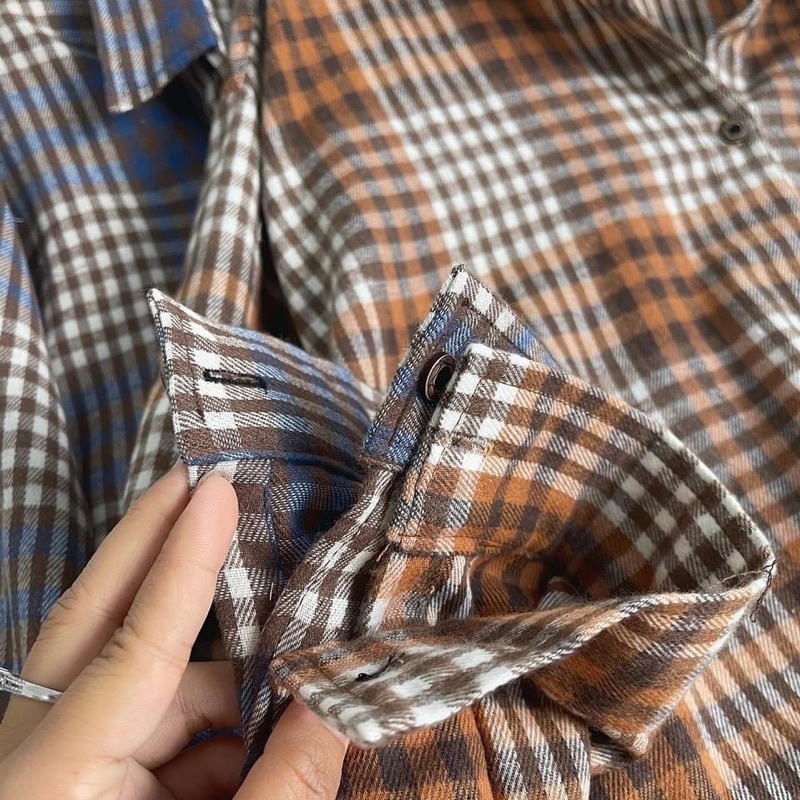 Áo Sơ mi caro dáng dài unisex