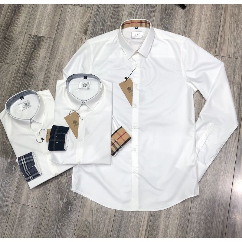 Áo sơ mi trắng dài tay Badass áo sơ mi nam phối màu cổ tay cực mềm mịn thoáng khí