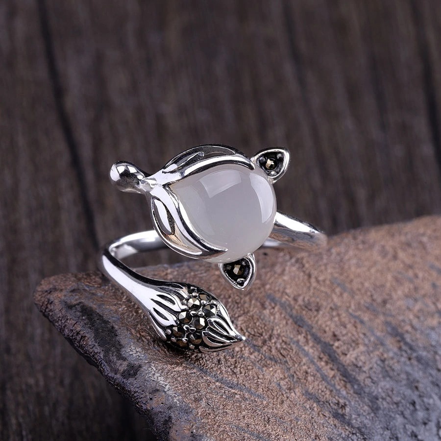 N009 Nhẫn Hồ Ly nữ đính đá và bạc thái