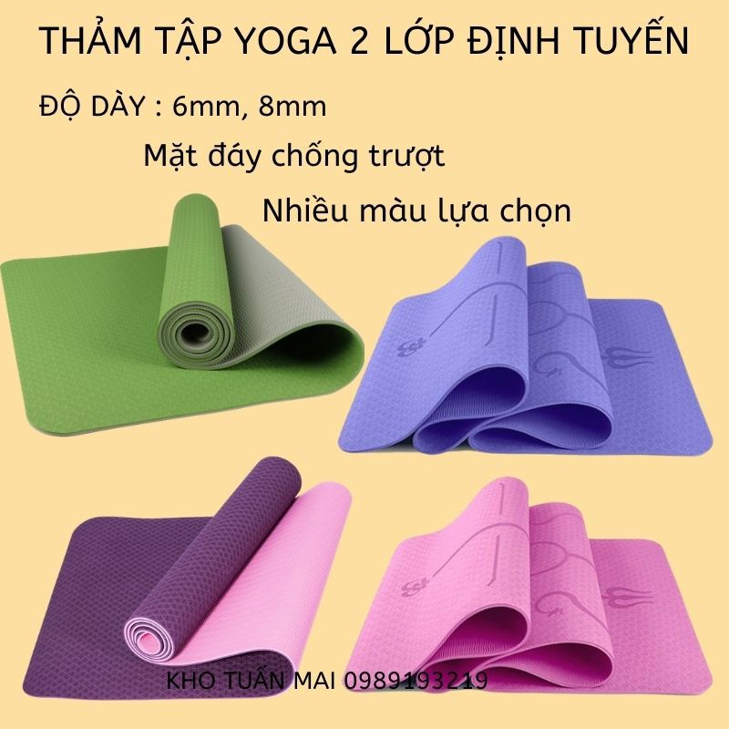 Thảm tập Yoga chống trượt 💖FREESHIP💖 định tuyến 6mm 8mm cao su 2 lớp cao cấp thấm mồ hôi