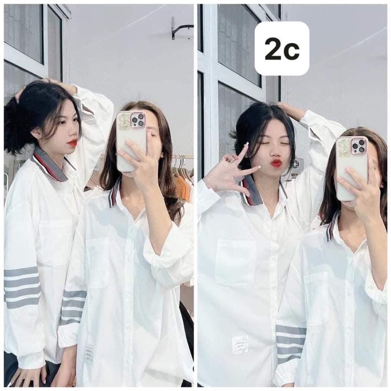 Áo sơ mi Thoms Browne viền cổ vạch tay