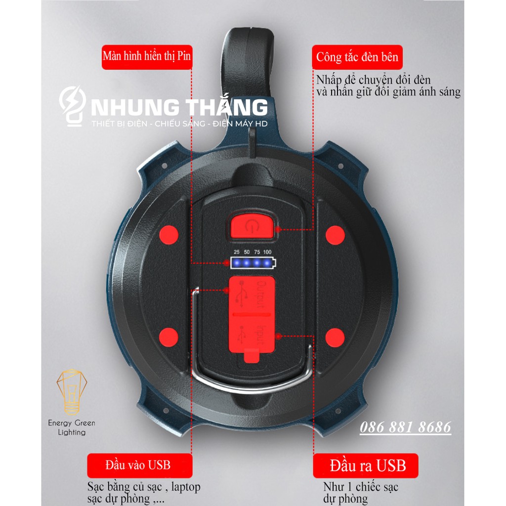 Đèn Pin Cầm Tay 2 Nguồn LED Siêu Sáng TG-TZ00904 - Pin Sạc Tích Điện - Dung Lượng Pin 2400mAh - Bảo Hành 1 Năm