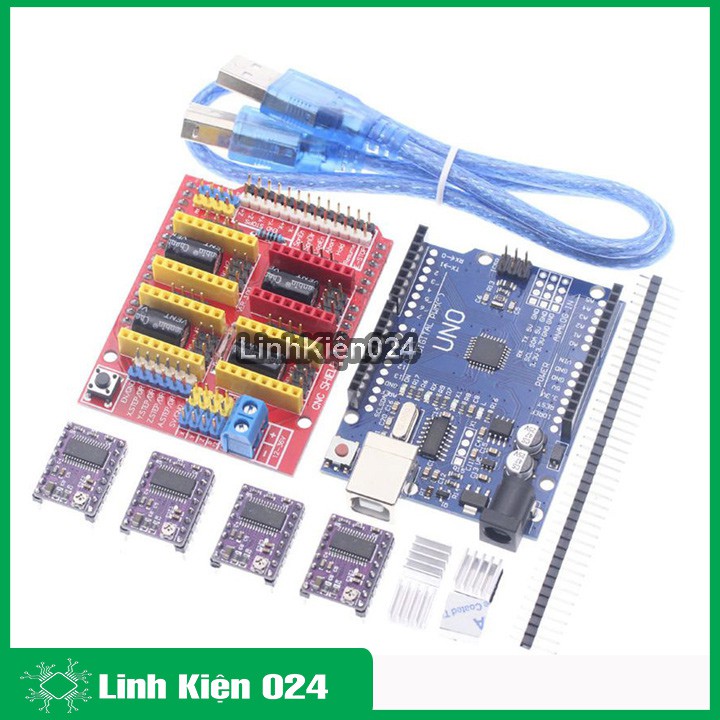 COMBO MÔ ĐUN UNOR3 + SHIEL ARDUINO UNO R3+ 4 MODULE DRV8825