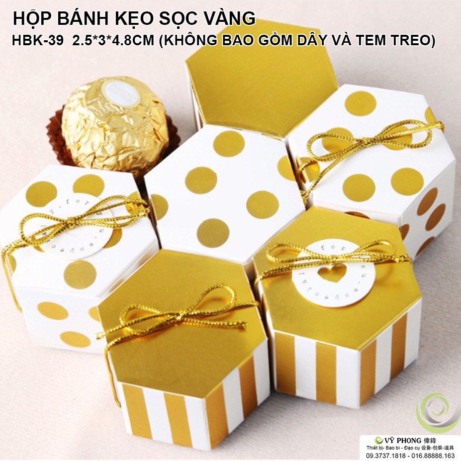 SET 10 HỘP ĐỰNG BÁNH KẸO NOEL GIÁNG SINH SỌC BI NHŨ VÀNG ĐỰNG QUÀ TẶNG CHRISMAS HÌNH LỤC GIÁC PHONG CÁCH BẮC ÂU HBK-0039