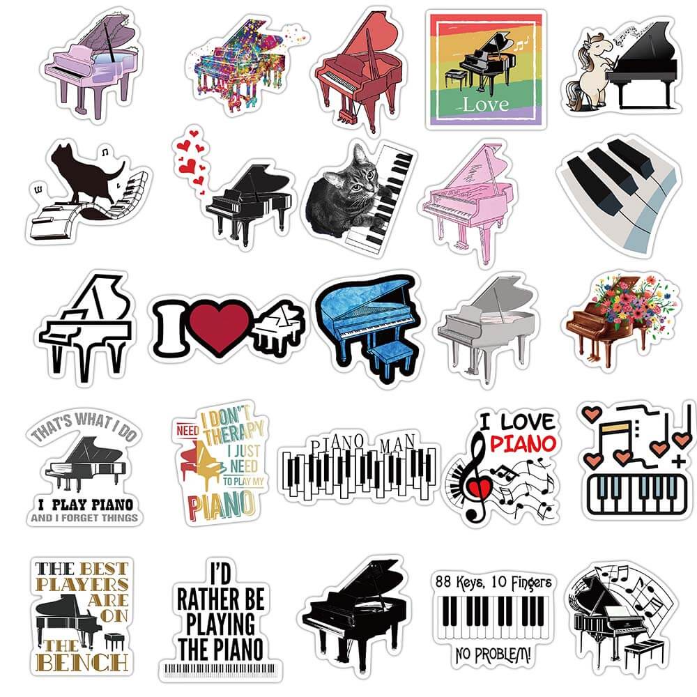 Bộ 50 sticker PVC Chống Thấm Nước Hình Đàn Piano Dùng Trang Trí Xe Hơi Laptop