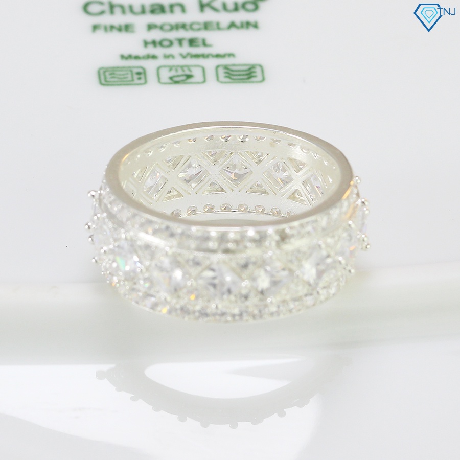 Nhẫn nam tròn bạc thật đính đá caro cá tính, giá rẻ NNA0342 - Trang sức TNJ