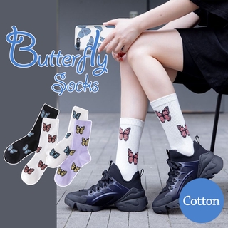 🍀New Products in Autumn [Korean Socks]Girl's Personality General Socks Butterfly Printed Skateboard Socks Fashion Versatile Sports Socks Spot Free Shipping Super Value Girls' Socks Girls' Street Socks