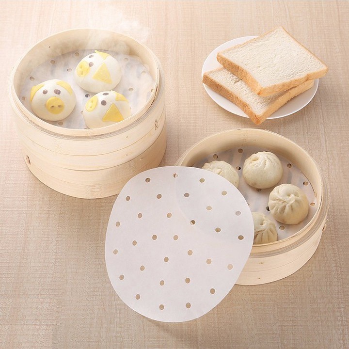 Giấy nến đục lỗ Giấy nến tròn lót xửng hấp, nồi chiên không dầu, hấp bánh bao 23 cm