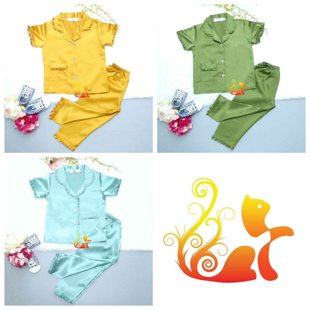 Combo 3  Bộ Đồ Pijama Phi Lụa Viền Bèo Quần Dài Cho Bé Ngẫu Nhiên - Từ 12kg - 42kg.