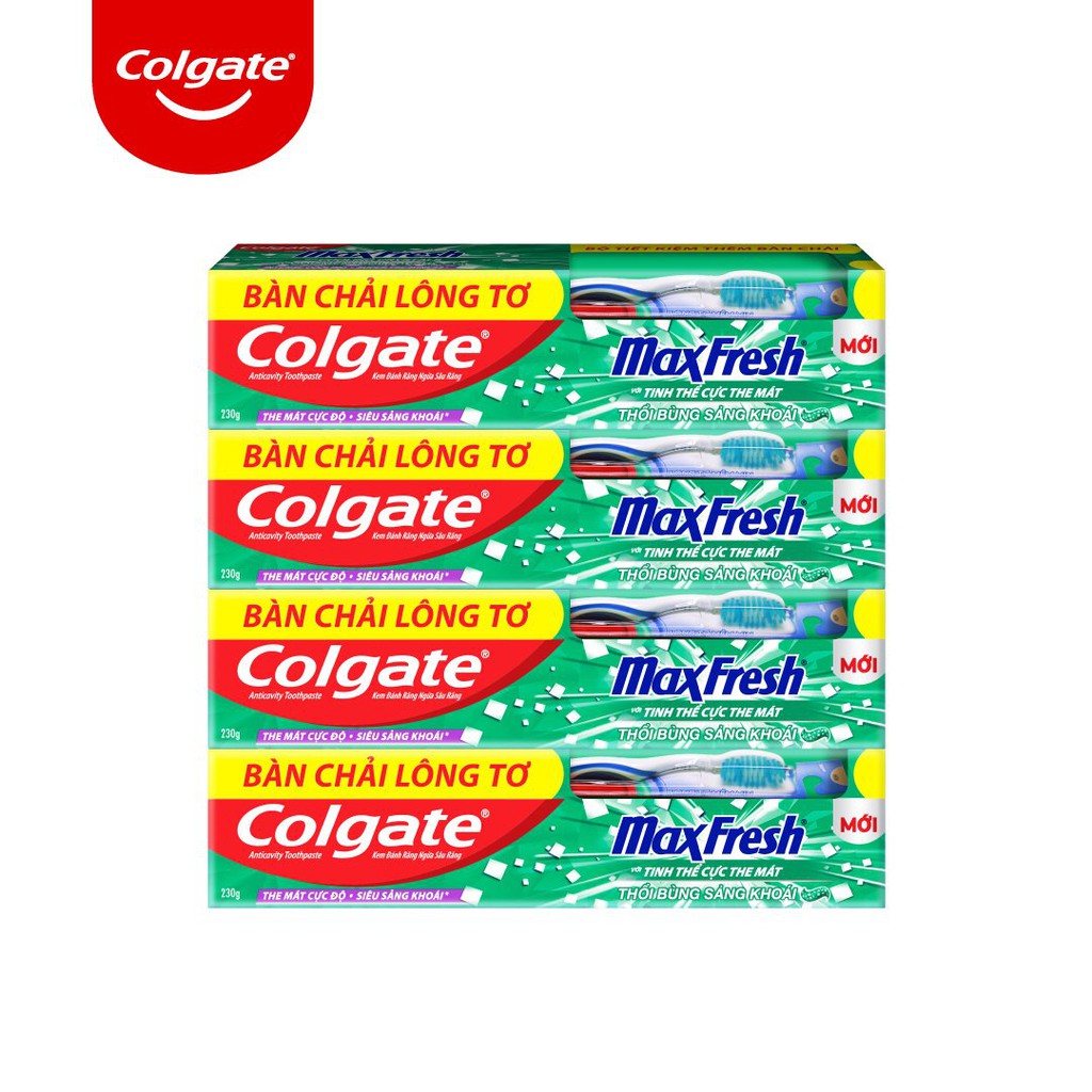 [Mã FMCGCO5 giảm 8% đơn 250K] Bộ 4 Kem đánh răng Colgate Maxfresh sảng khoái 230g tặng bàn chải Colgate Triple Action