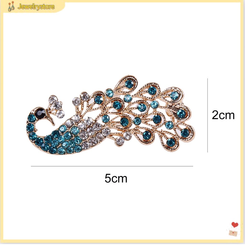 Ghim cài áo hình chim công đính đá quý nhân tạo thời trang