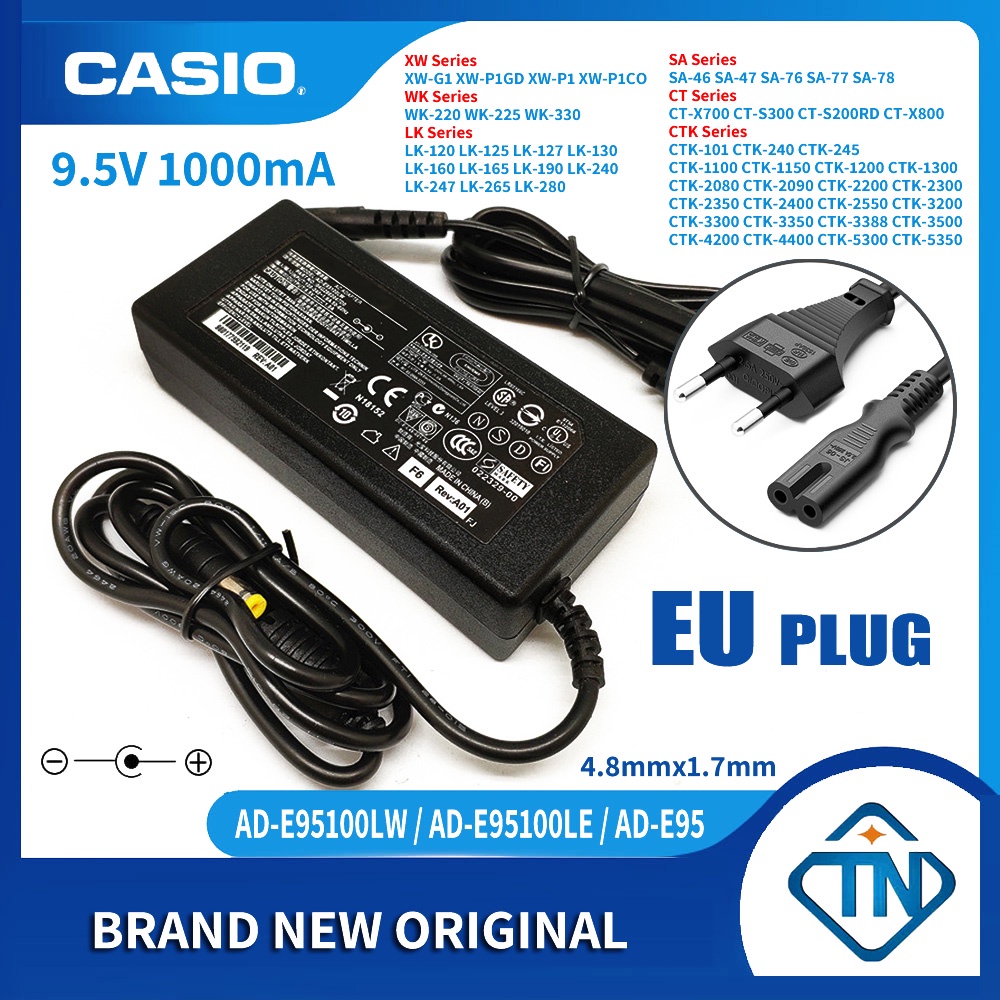 Dây Nguồn 9.5v 1a Ac / Dc Ad-E95100L Ad-E95100Lw Cho Đàn Piano Casio Wk-220 Wk-225 Wk-330