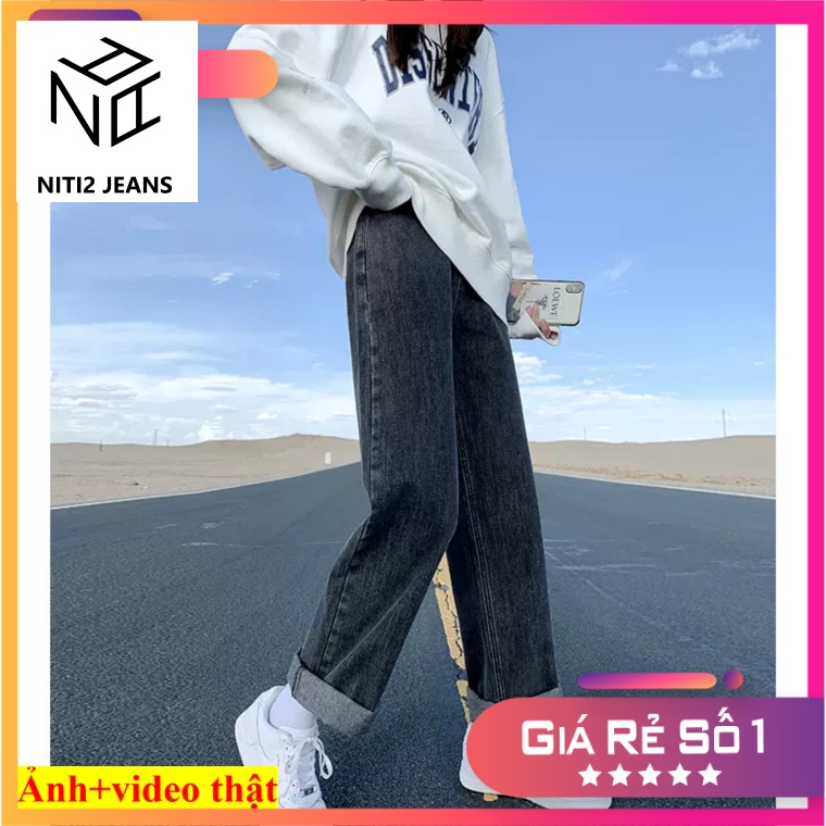 [ DÂN CHƠI ] QUẦN JEANS ỐNG RỘNG NỮ LƯNG CAO LAI CUỐN XÁM NHẠT, XÁM ĐẬM, XANH, ĐEN VẢI MỀM MỊN CAO CẤP NITIQC