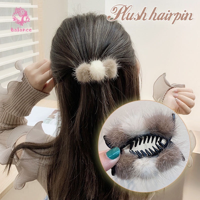 Kẹp tóc vải lông thiết kế đơn giản dễ thương cho nữ