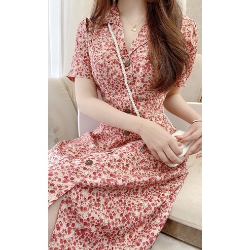 VÁY HOA HỒNG TỈ MUỘI ảnh thật by MULLET
