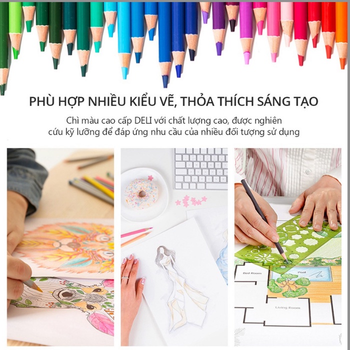 Hộp bút chì màu gốc dầu cao cấp Deli - 24/ 36/ 48/72 Màu-6565/6566/6567/6568