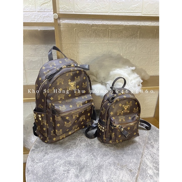 balo thời trang đi học on hoạ tiết chữ m nâu(ảnh thật)